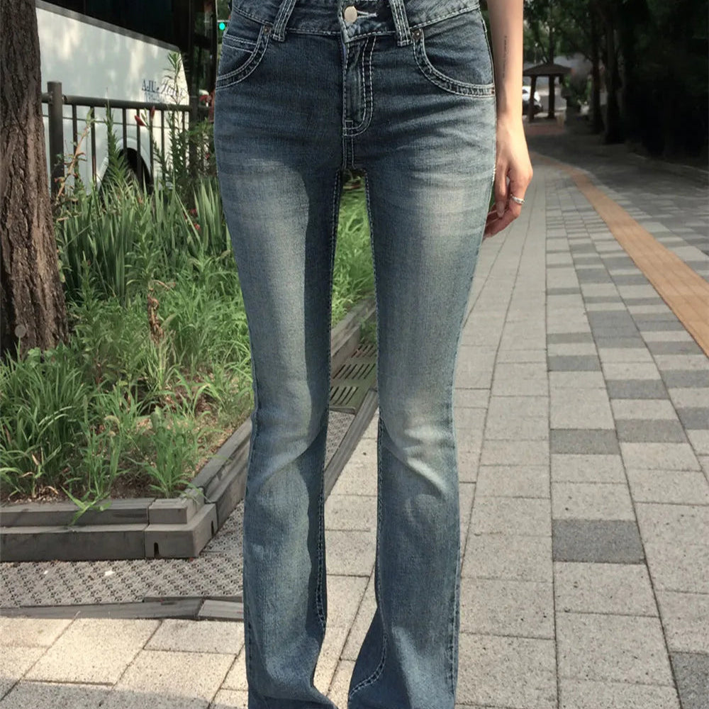 Classic Blue Washed Slim Flared Jeans