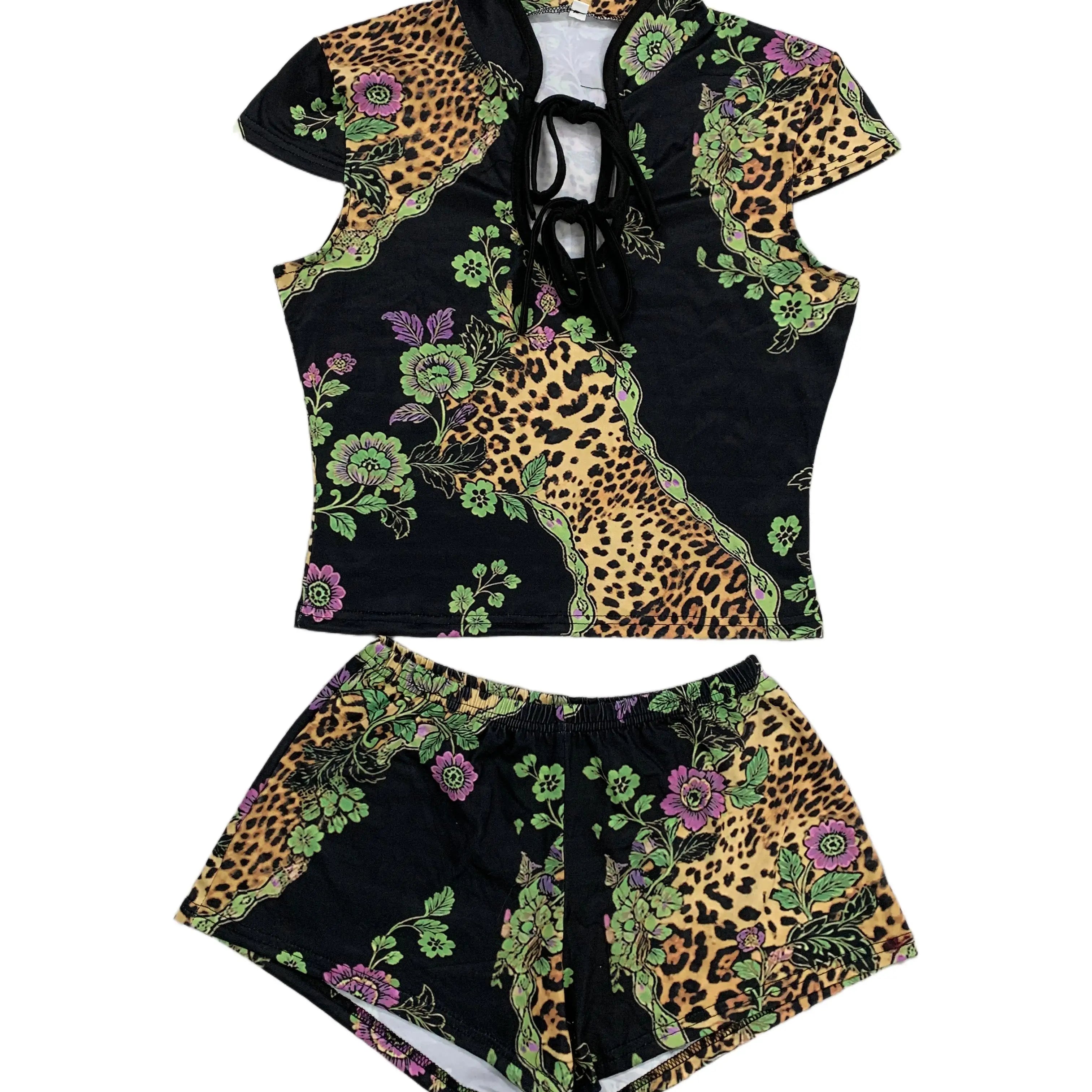 Leopard Floral Printed Shorts Set