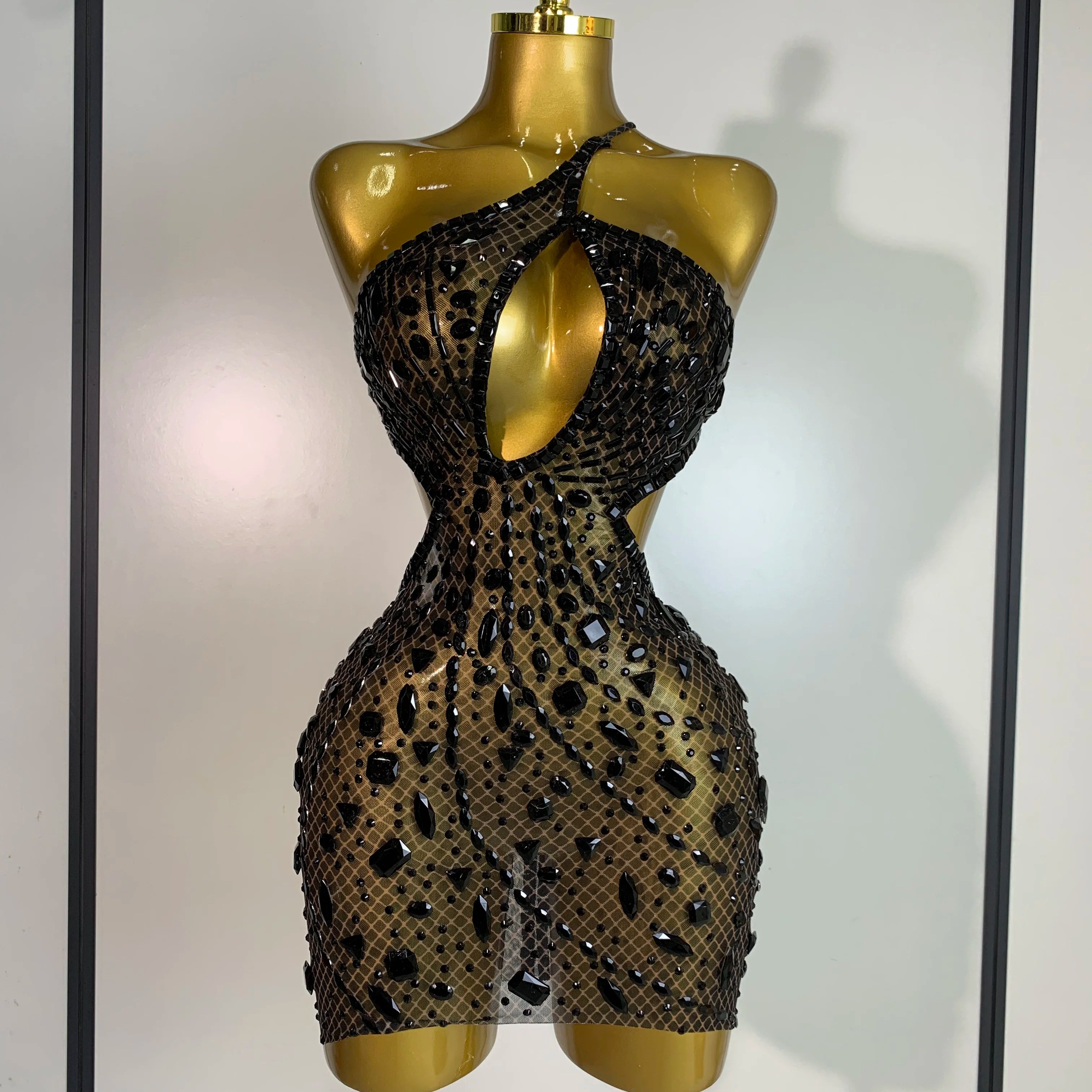 Rhinestone Cut-Out Backless Mini Dress