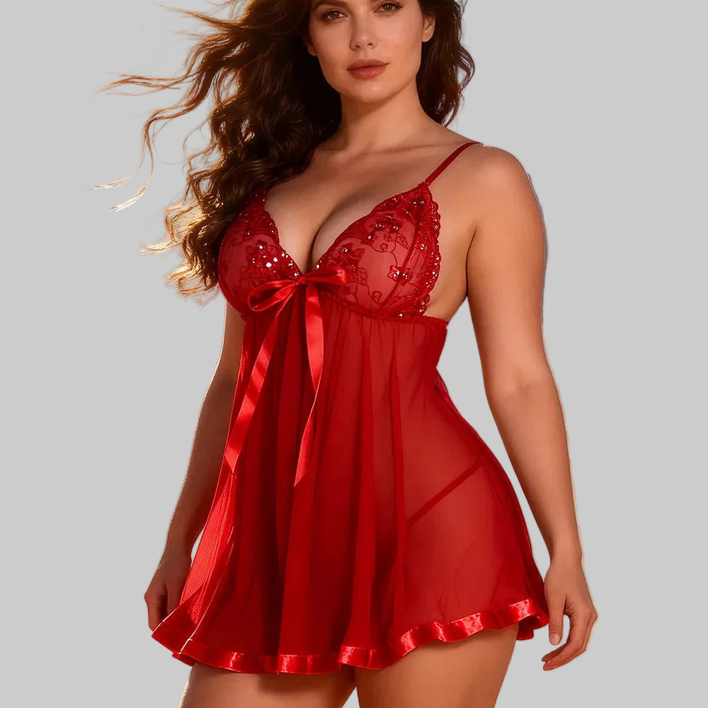 Transparent Floral Bow Dress Lingerie