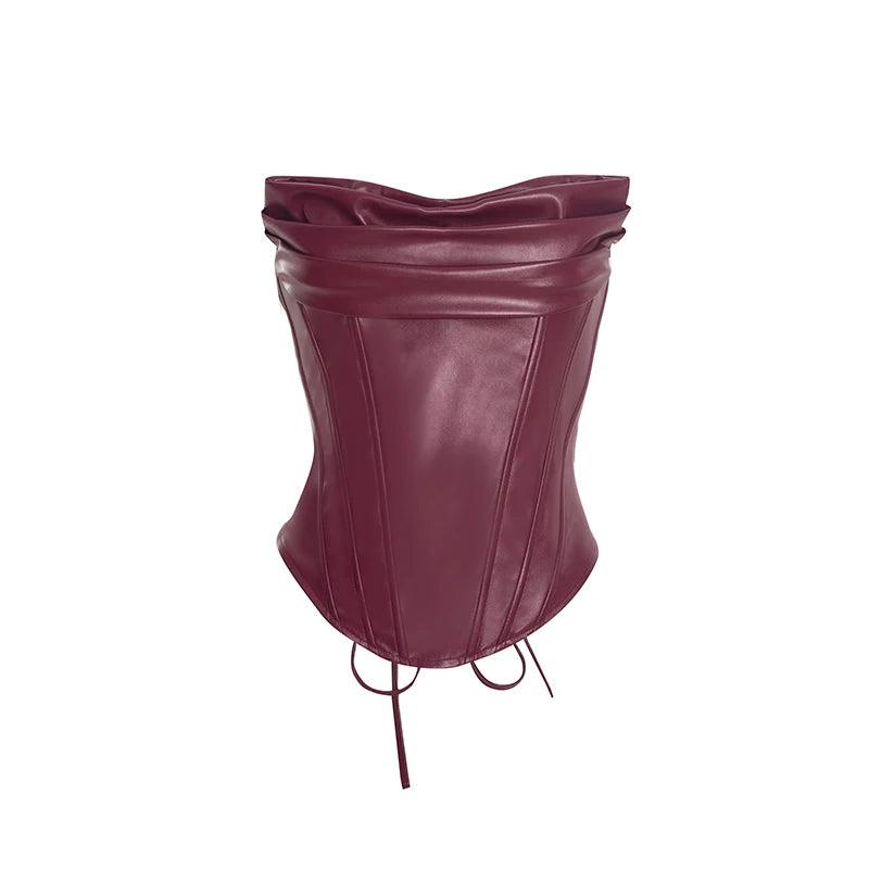Faux Leather Back Lace-Up Bustier