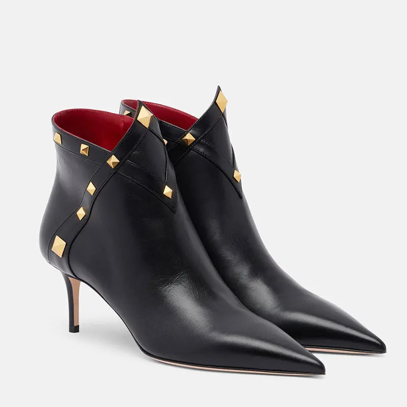 Pointed Toe Rivet Studded Ankle Boots