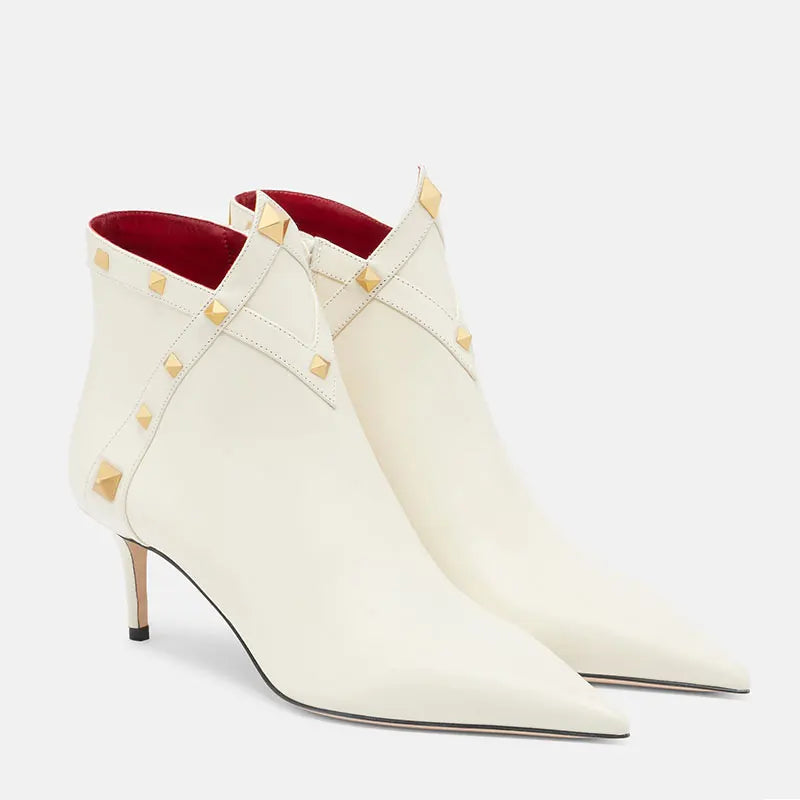 Pointed Toe Rivet Studded Ankle Boots