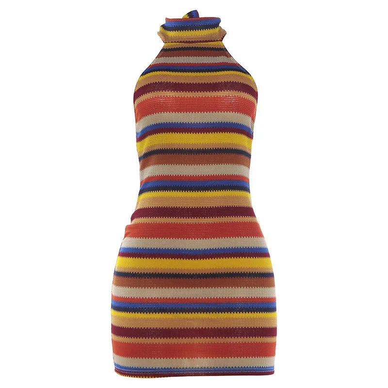Multicolor Knit Halter Mini Dress