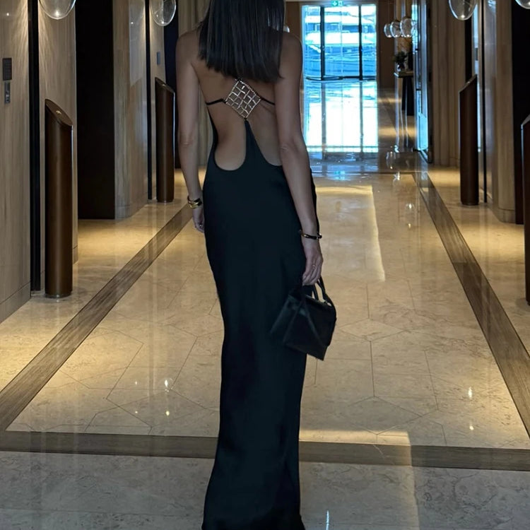 Satin Halter Backless Long Dress