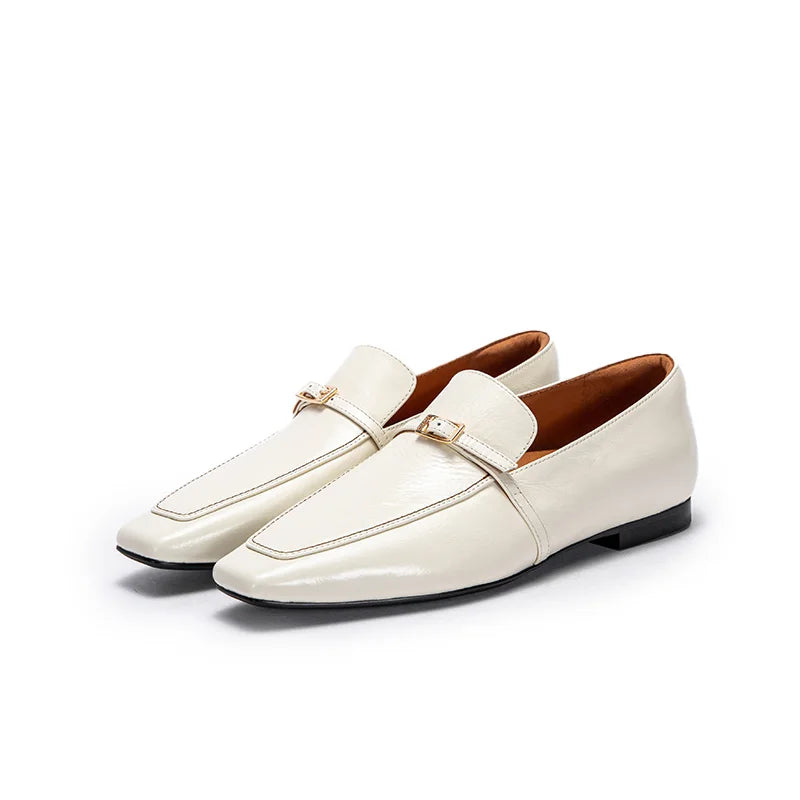Square-Toe Leather Slip-On Loafers