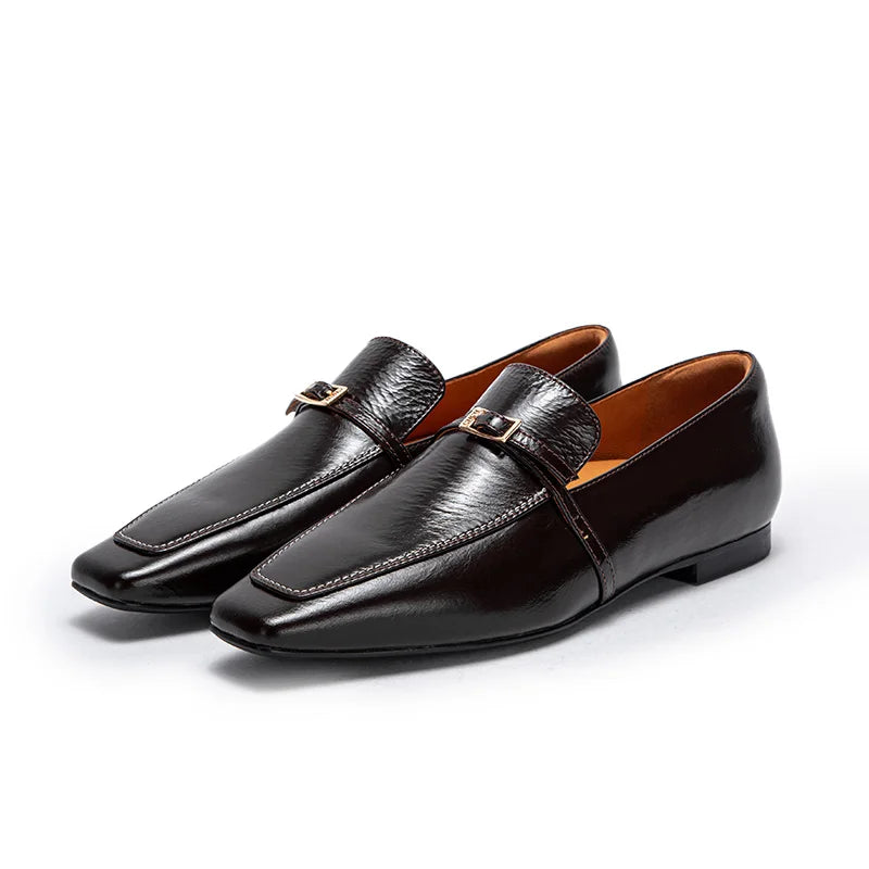 Square-Toe Leather Slip-On Loafers