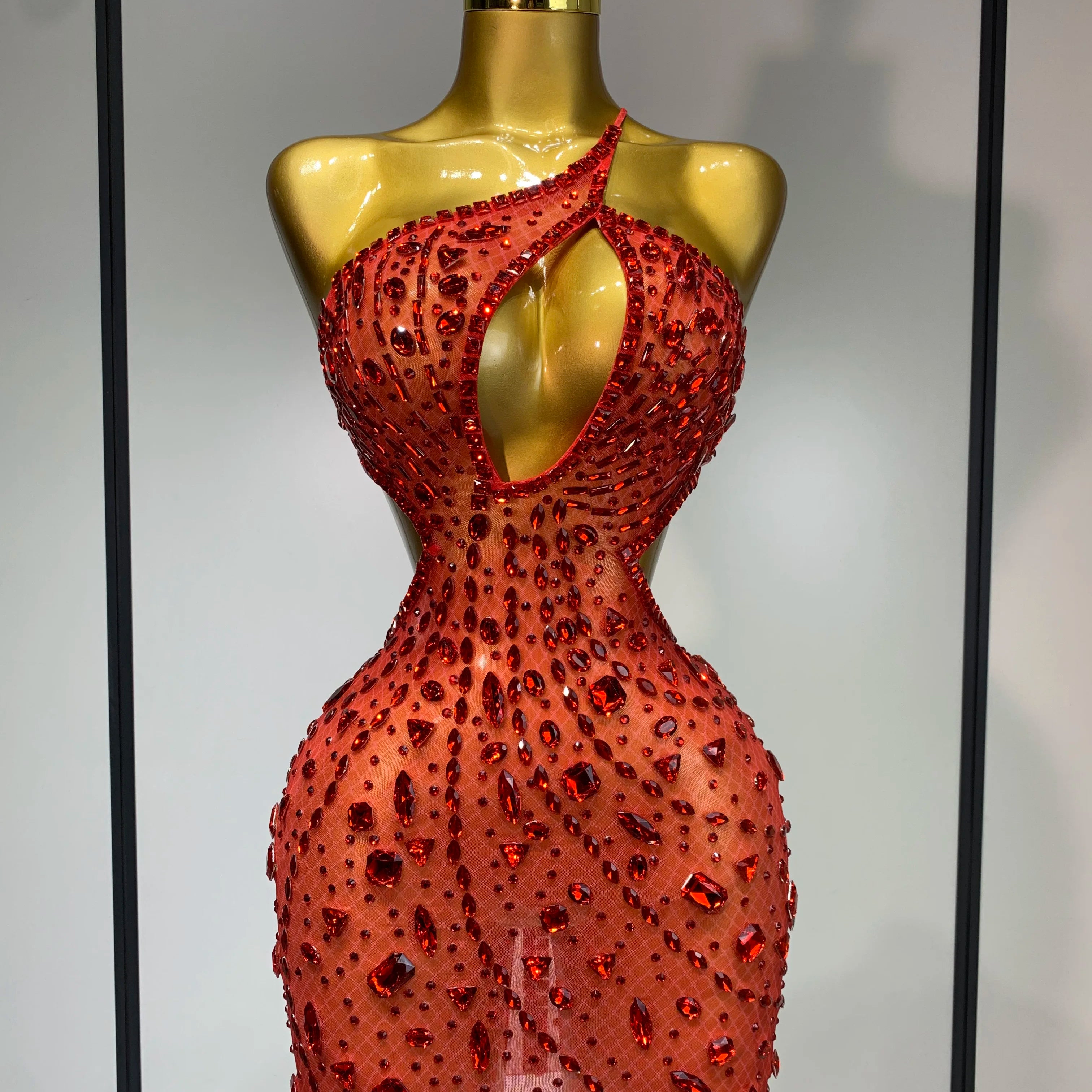 Rhinestone Cut-Out Backless Mini Dress