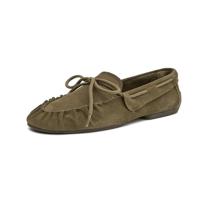 Bow Tie Solid Suede Flat Loafers