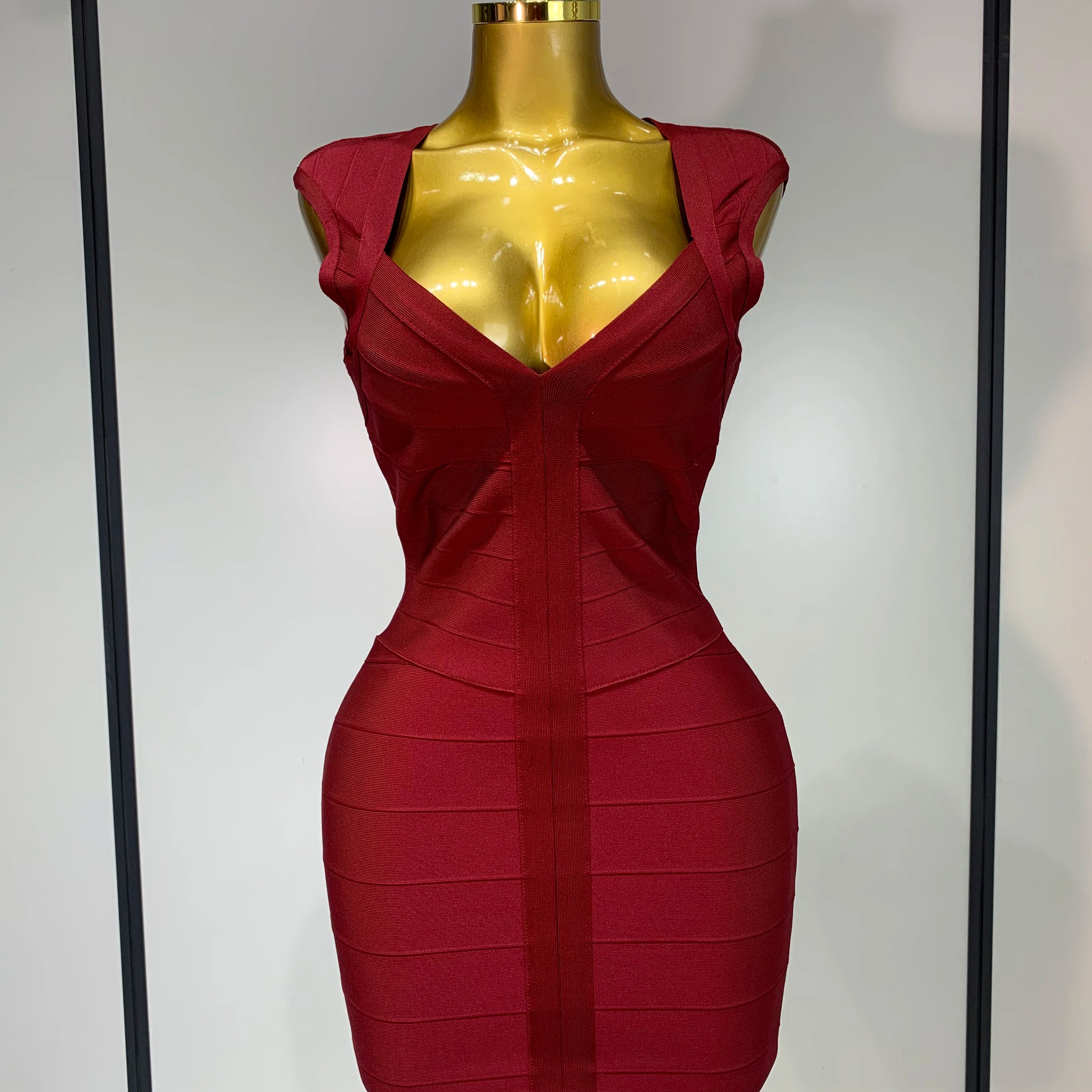 Deep V-neck Bodycon Mini Dress