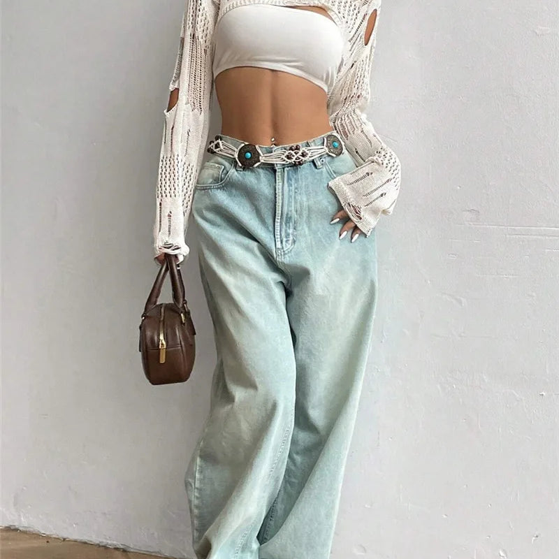 Ripped Long Sleeve Crochet Crop Top