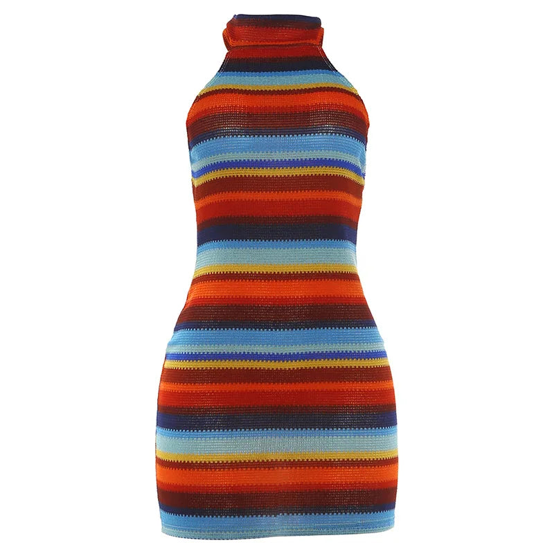 Multicolor Knit Halter Mini Dress