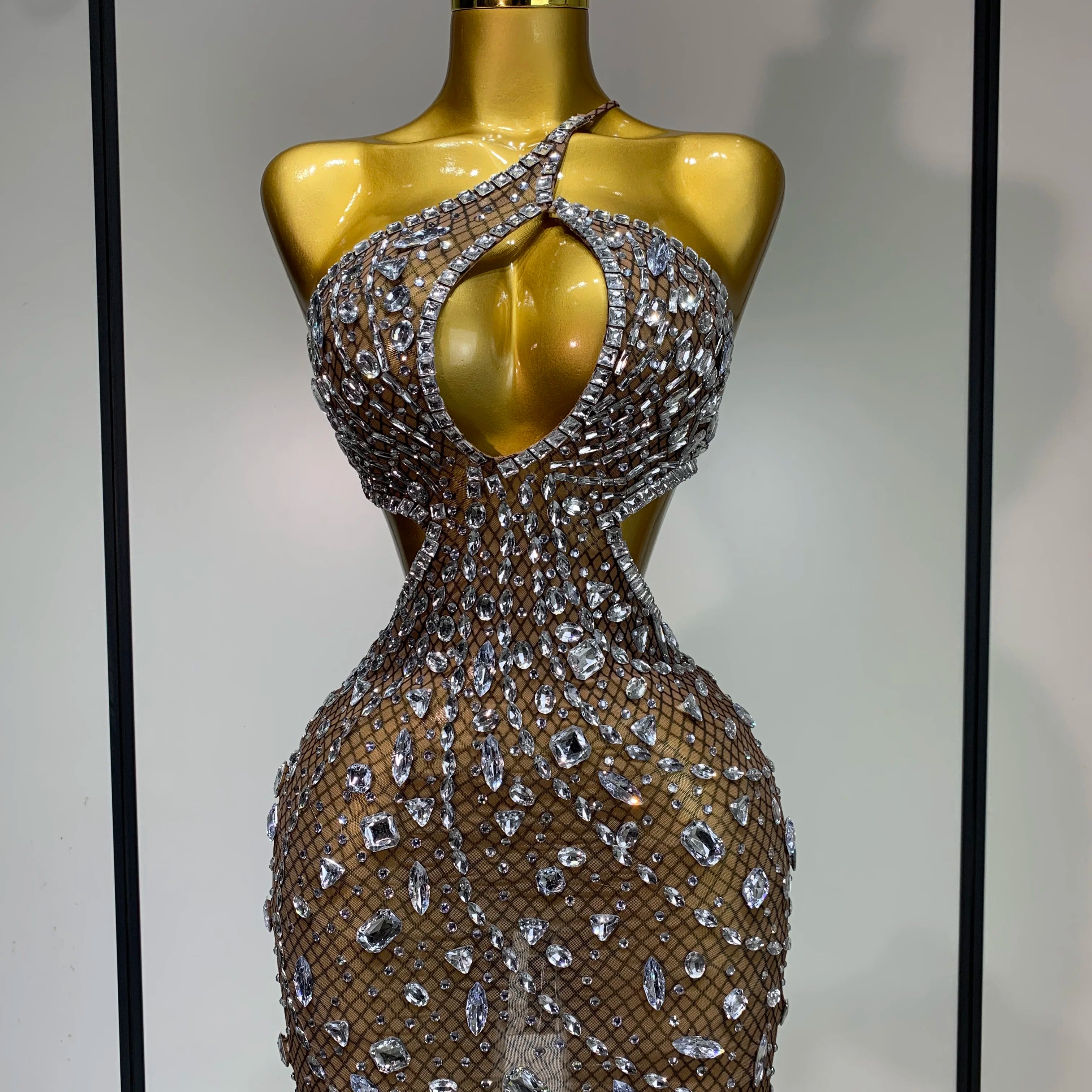 Rhinestone Cut-Out Backless Mini Dress