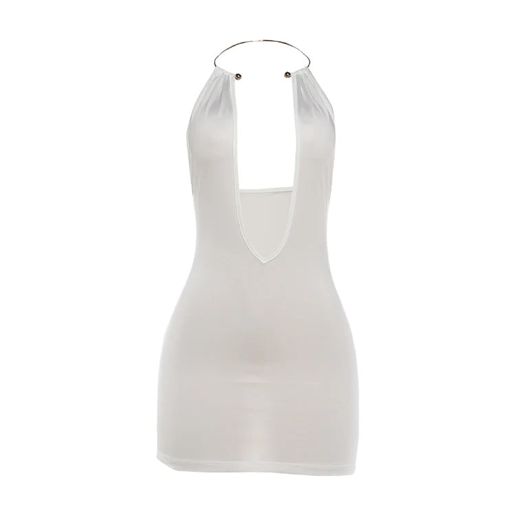 Sexy Backless Metal Ring Mini Dress