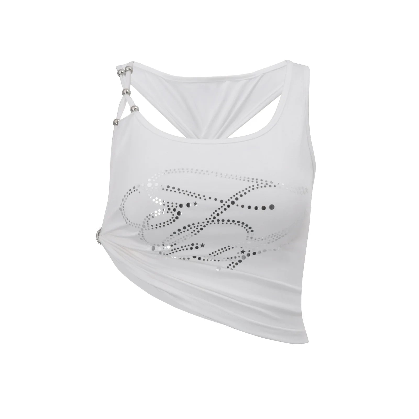 Side Tie Beaded Straps Crop Top