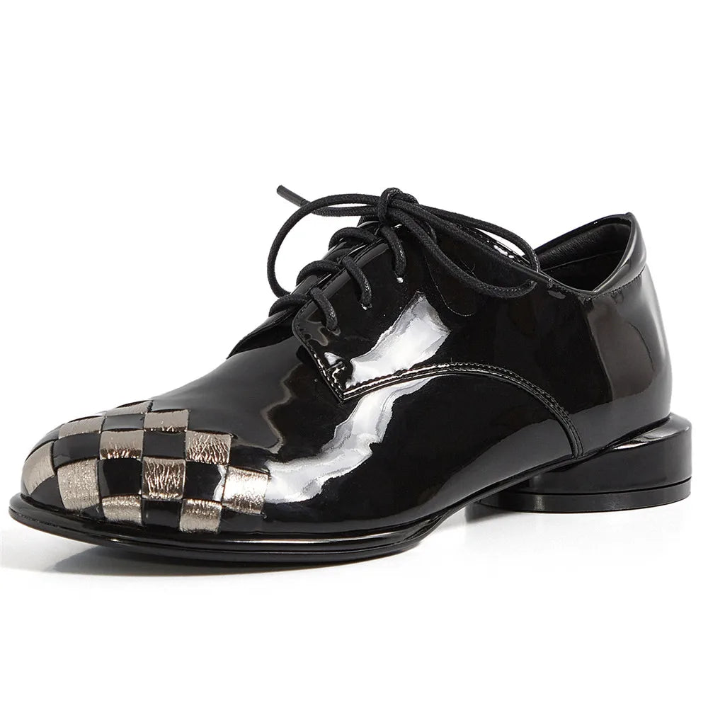 Checkered Toe Patent Leather Shoes