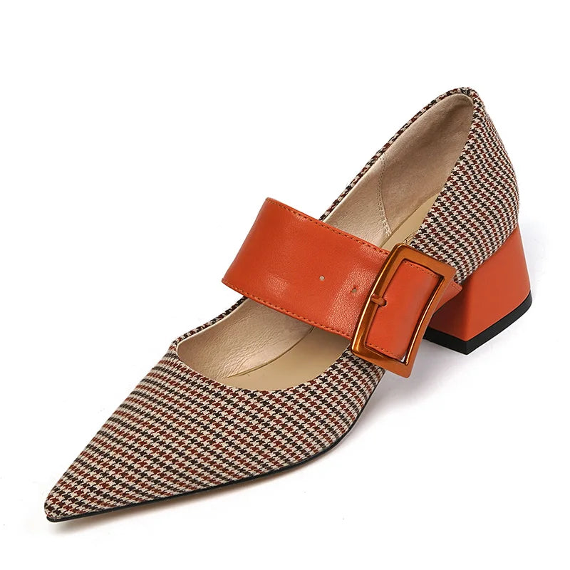 Plaid Pointed Toe Mary Jane Shoes