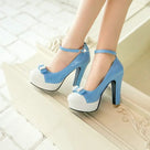Platform Mixed Color Buckle Heels Shoes
