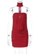 Sexy Red Hollow Out Mini Dress