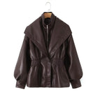 Lapel Zipper Cinched Leather Jacket