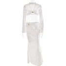 White Satin Spliced Metal Skirt Set