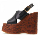 Cross Wide Strap Graffiti Print Wedges Sandals