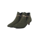 Buckle Flock Low Heel Ankle Boots