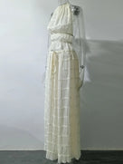 Sheer Lace Up Ruched Skirt Set