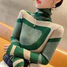 Multishade Geometric Turtleneck Knit Top