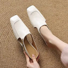 Retro Square Toe Leather Mules Shoes