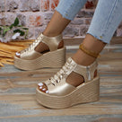 Zipper Leather Wedges Platform Sandals