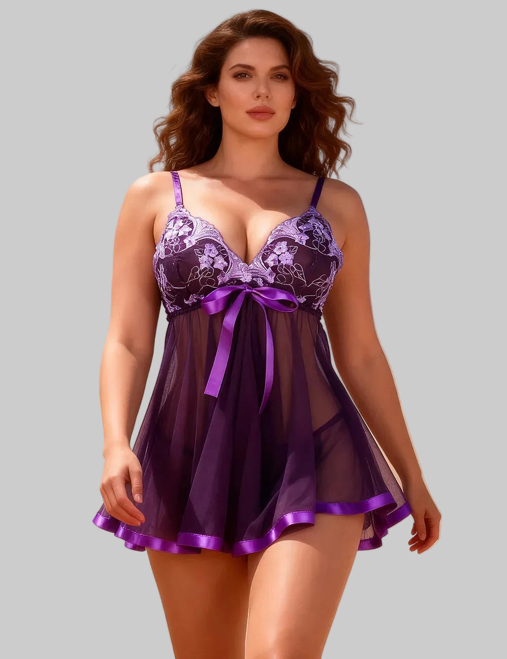 Transparent Floral Bow Dress Lingerie