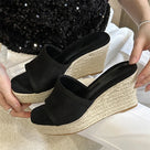 Rattan Weave Platform Wedges Sandals