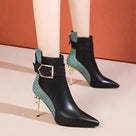 Patchwork Pointed Toe Ankle Boots
