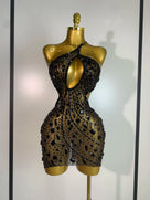Rhinestone Cut-Out Backless Mini Dress
