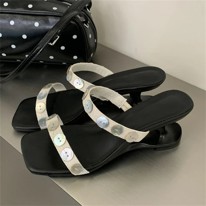 Button Hollow Unique Pump Sandals