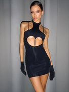 Fitted Halter Open-Back Mini Dress