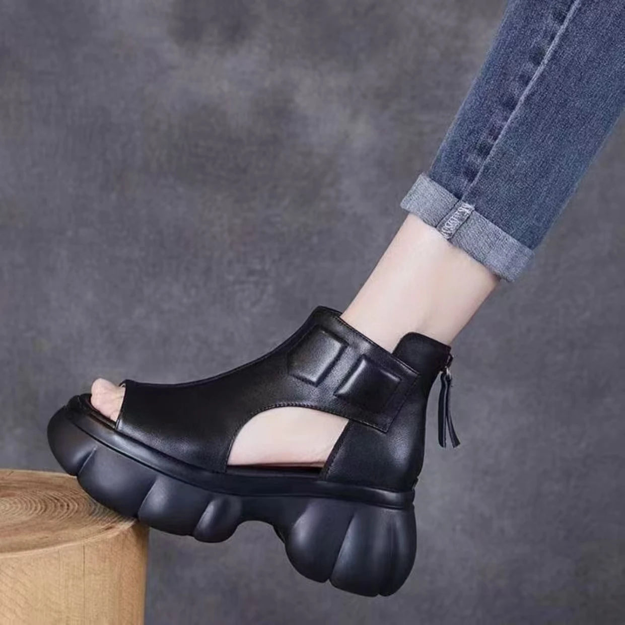High Top Peep Toe Wedges Sandals