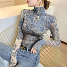 Floral Paisley Turtleneck Slim-Fit T-Shirt