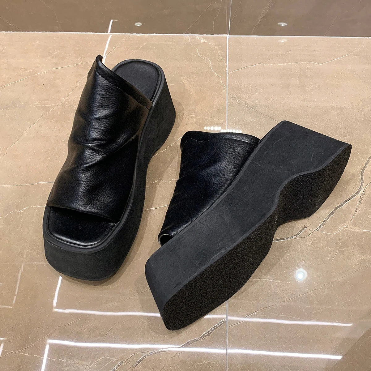 Chunky Platform Slip-On Wedges Sandals