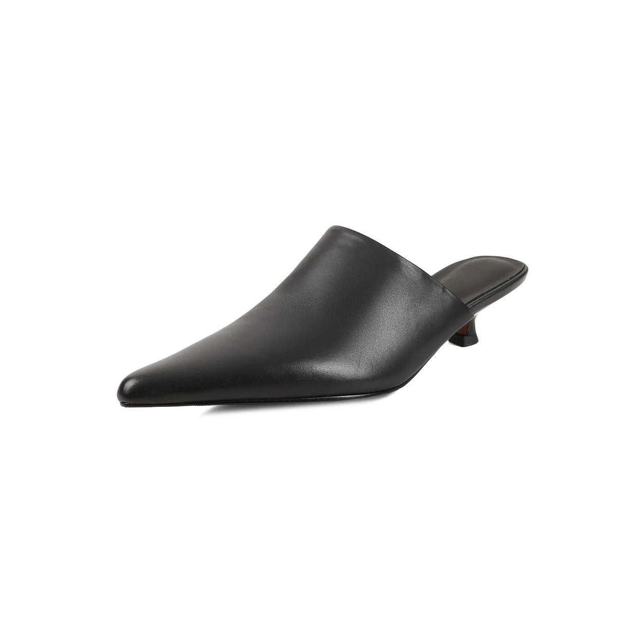 Pointed Toe Leather Mules Kitten Shoes