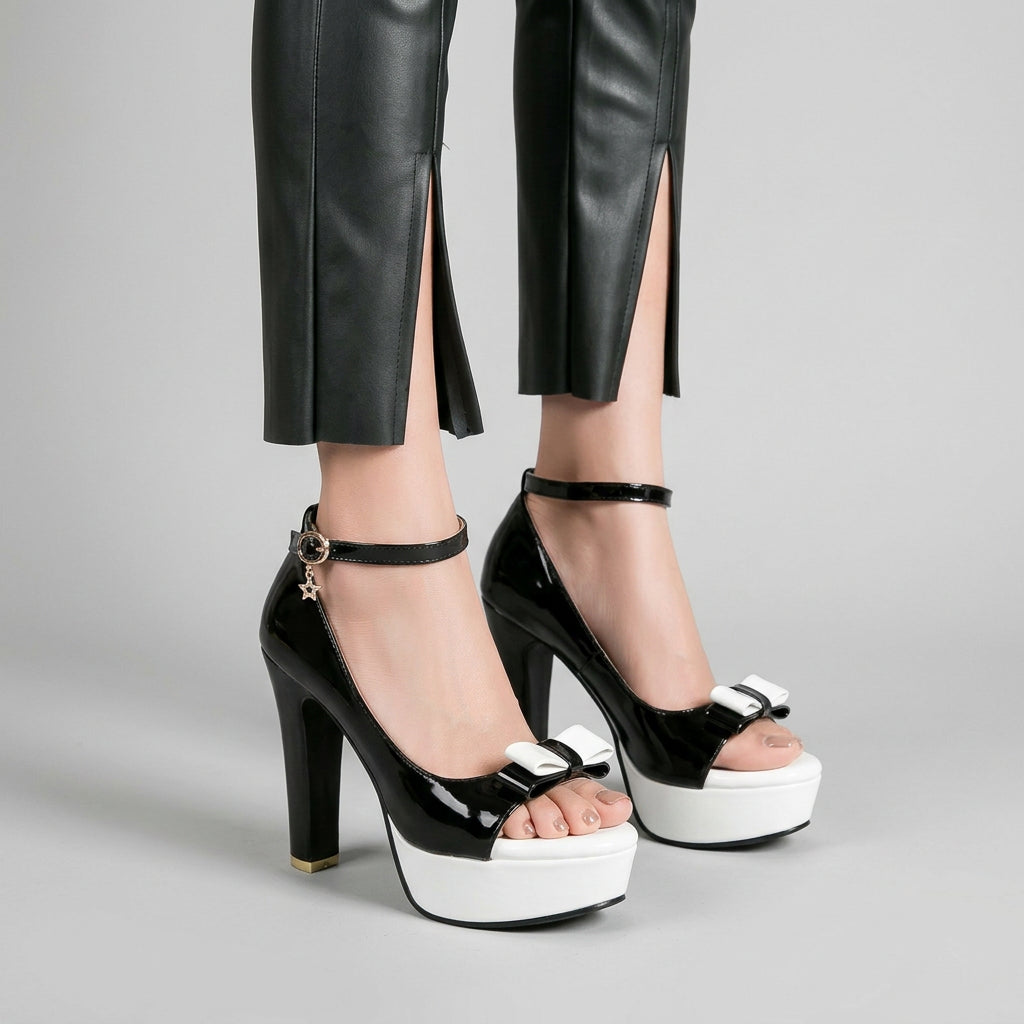 Platform Mixed Color Buckle Heels Shoes