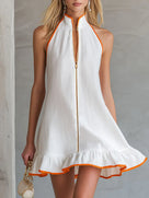 Sleeveless Ruffled Zipper Mini Dress