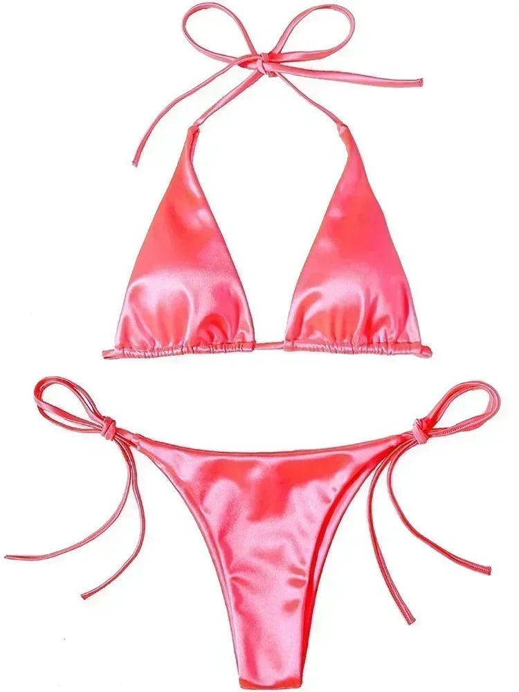 Metallic Satin Two-Pieces Bikini