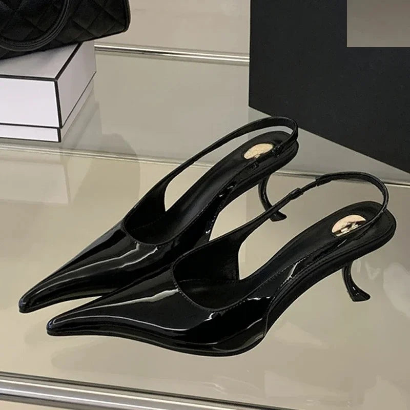 Patent Leather Pointed-Toe Slingback Shoes