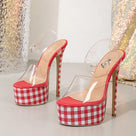 Gangham Pattern Transparent Heels Sandals