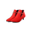 Buckle Flock Low Heel Ankle Boots
