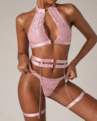 Chain Floral Halter Neck Lingerie