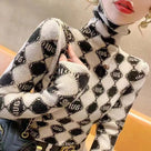 Geometric Letter Knit Turtleneck Top