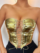 Metallic Color Lace-Up Front Crop Top